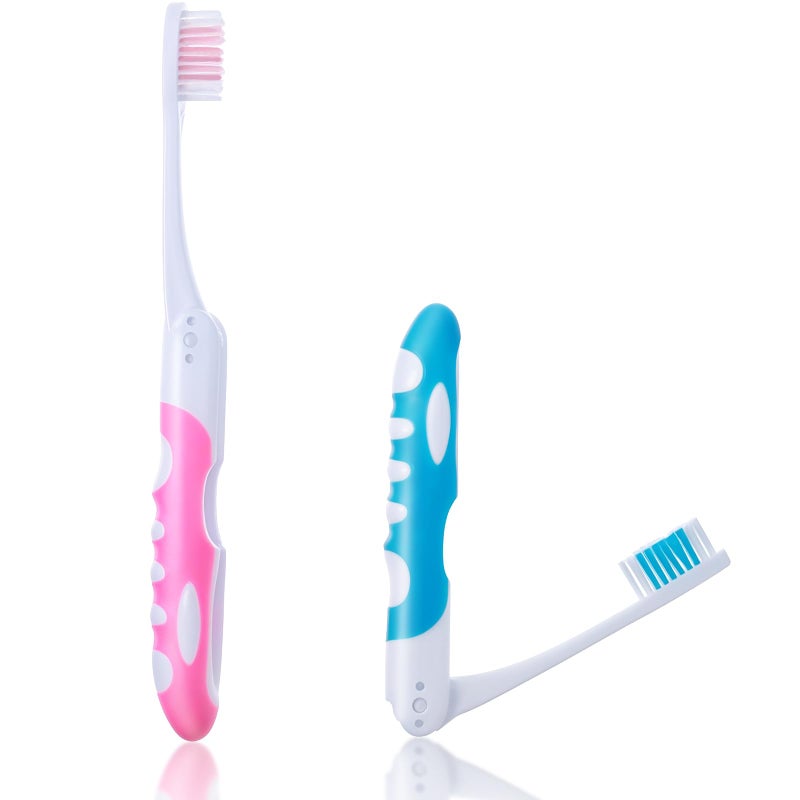2Pcs Folding Toothbrush, Portable, Soft Travel Size, Hiking, Camping, Travel Set